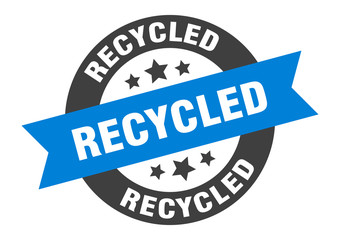 recycled sign. recycled round ribbon sticker. recycled tag