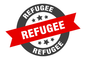 refugee sign. refugee round ribbon sticker. refugee tag