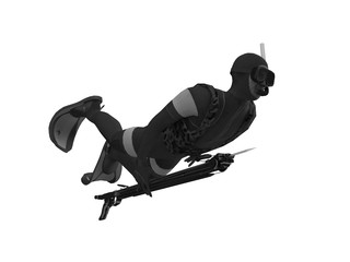 Diagonal view of  isolated diver carrying speargun while swimming. White background ready cutout 3d...