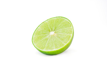 Isolated of fresh green lemon or lime  fruit on white background with clipping path.