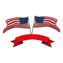 united states flag waving on a stick in white background