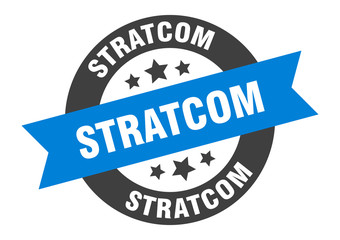 stratcom sign. stratcom round ribbon sticker. stratcom tag