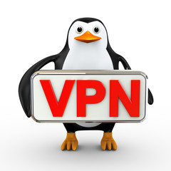 3d penguin holding word text vpn