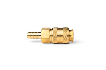 Steel pneumatic quick coupler isolated on white background.