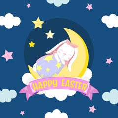 Happy Easter day celebration with easter egg on night sky background.