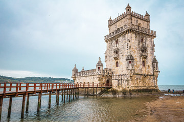 Fototapeta premium Tower of St Vincent (Torre de Belem). Lisbon is the only Portuguese city besides Porto to be recognised as a global city. It is one of the major economic centres on the continent