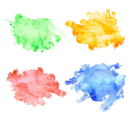 Set of watercolor stains with splashes and stains.