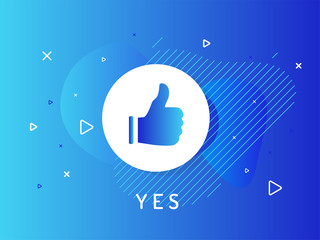 Like label. Thumb up. Trendy flat vector bubble. Blue banner on a liquid background.
