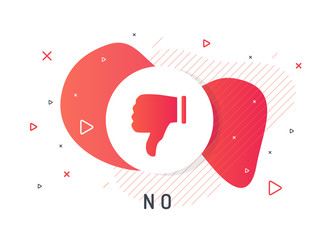 Dislike label. Thumb down. Trendy flat vector bubble. Red banner on a liquid background.