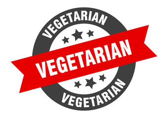 vegetarian sign. vegetarian round ribbon sticker. vegetarian tag
