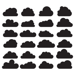 Clouds. Black cloud shapes. Various forms and contours. Vector.
