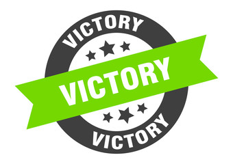 victory sign. victory round ribbon sticker. victory tag