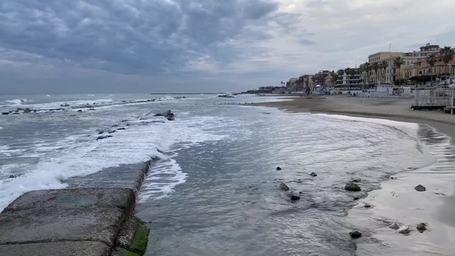 Seaside view in Italian city Anzio in January. Static shot