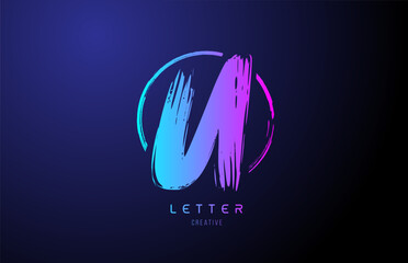 alphabet U letter logo grunge brush blue pink logo icon design template