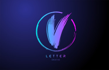alphabet V letter logo grunge brush blue pink logo icon design template