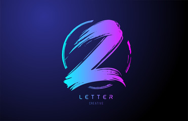 alphabet Z letter logo grunge brush blue pink logo icon design template