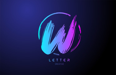 alphabet W letter logo grunge brush blue pink logo icon design template