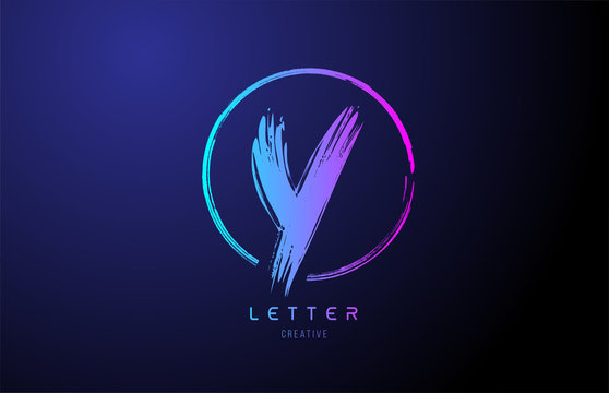 alphabet Y letter logo grunge brush blue pink logo icon design template