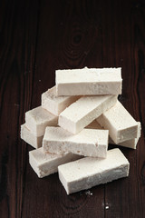 Bunch of russian vanilla marshmallow on rustick bacjground