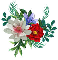 floral illustration - bouquet with bright pink vivid flowers, green leaves, for wedding stationary, greetings, wallpapers, fashion, backgrounds, textures, DIY, wrappers, cards. - İllüstrasyon