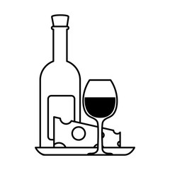 bottle and glass of wine with piece of cheese