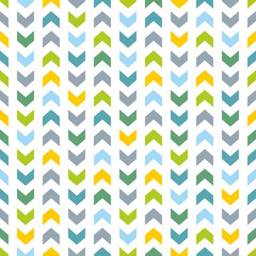 Tile vector pattern with blue and mint green zig zag print on white background