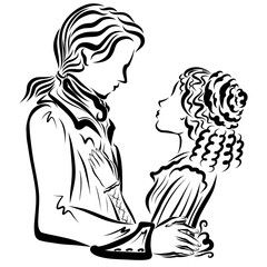 loving nobleman and lady look at each other