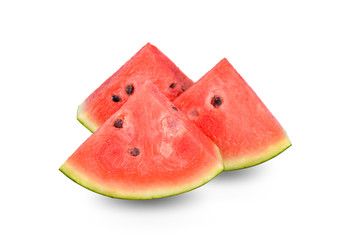 sliced ripe watermelon with seeds on white background