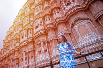 Young Woman at Hawa Mahal, Jaipur,Rajasthan, India