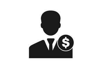 black investor icon. concept of banking market, shareholder icon, sponsor cash, business man icon, banker icon