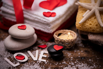 Valentine day. Wellness decoration on wooden table
