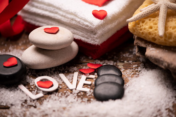 Valentine day. Wellness decoration on wooden table