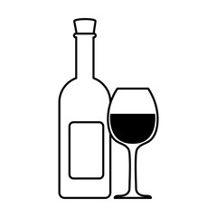 bottle and glass of wine on white background
