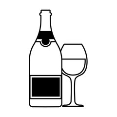 bottle and glass of wine on white background