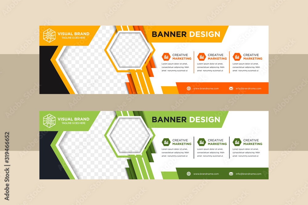 Wall mural set of vector abstract banners. trendy modern flat material design style. green and orange colors of