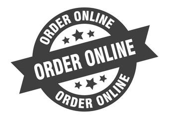 order online sign. order online round ribbon sticker. order online tag
