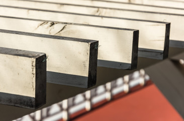 Fototapeta premium Wooden skeleton of a summer building under construction.