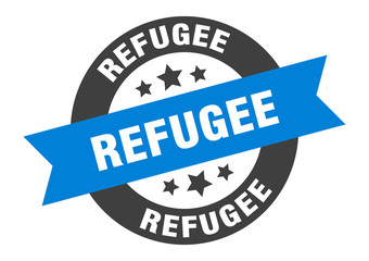 refugee sign. refugee round ribbon sticker. refugee tag