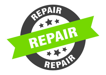 repair sign. repair round ribbon sticker. repair tag