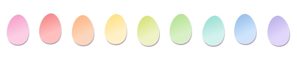 Sticky notes, easter eggs shaped, rainbow colored line. Isolated vector illustration on white background.