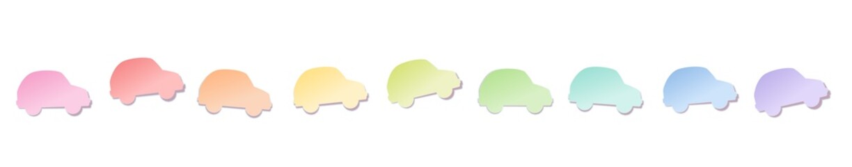 Sticky notes, car shaped, rainbow colored line. Isolated vector illustration on white background.