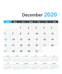 December 2020 wall calendar