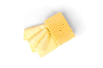 Slice of cheese isolated on white background.