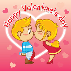 Cute Cartoon Couple Kiss, Happy Valentine's Day