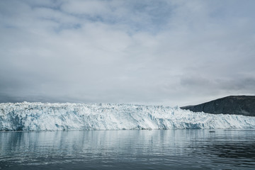 Greenland Glacier with Sea Ice and a Glacial Landscape near the Eqip Sermia Glacier, Eqi in Western...