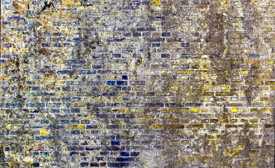 Detailed close up view on aged and cracked brick walls