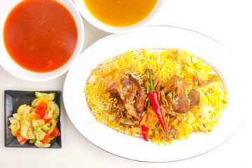 Mutton mandy rice on table