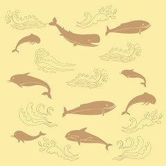 Nautica seamless pattern with sea animals and waves - 319472451