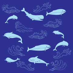 Nautica seamless pattern with sea animals and waves - 319472469