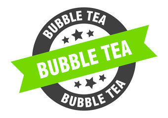 bubble tea sign. bubble tea round ribbon sticker. bubble tea tag